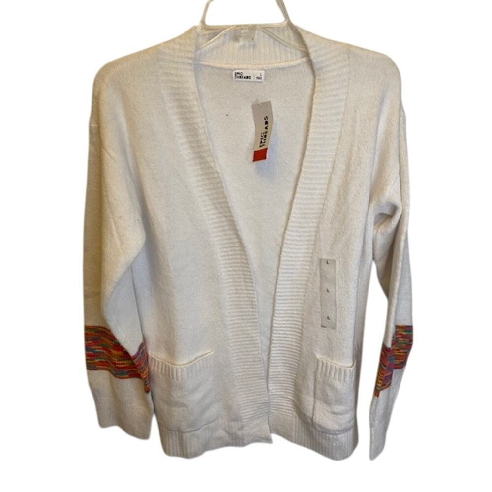 Epic Threads Big Girl Long Cardigan Size Large White Multicolor